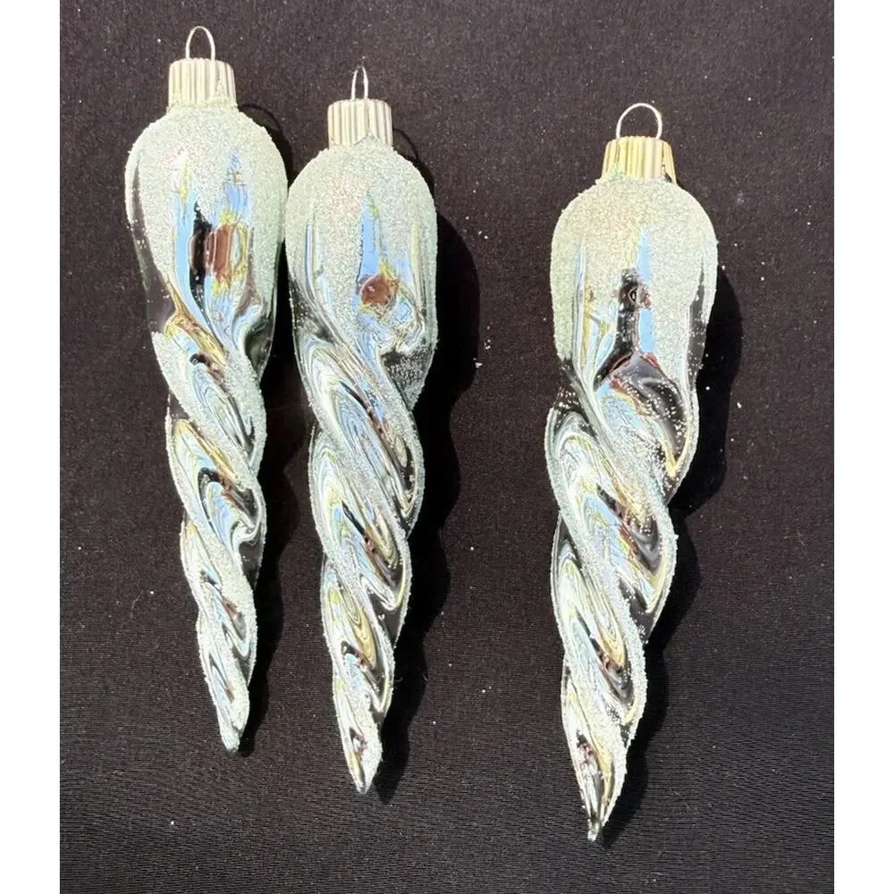 Martha Stewart 1st Snowfall 3 Blown Glass Icicle Christmas Ornaments -LO10
